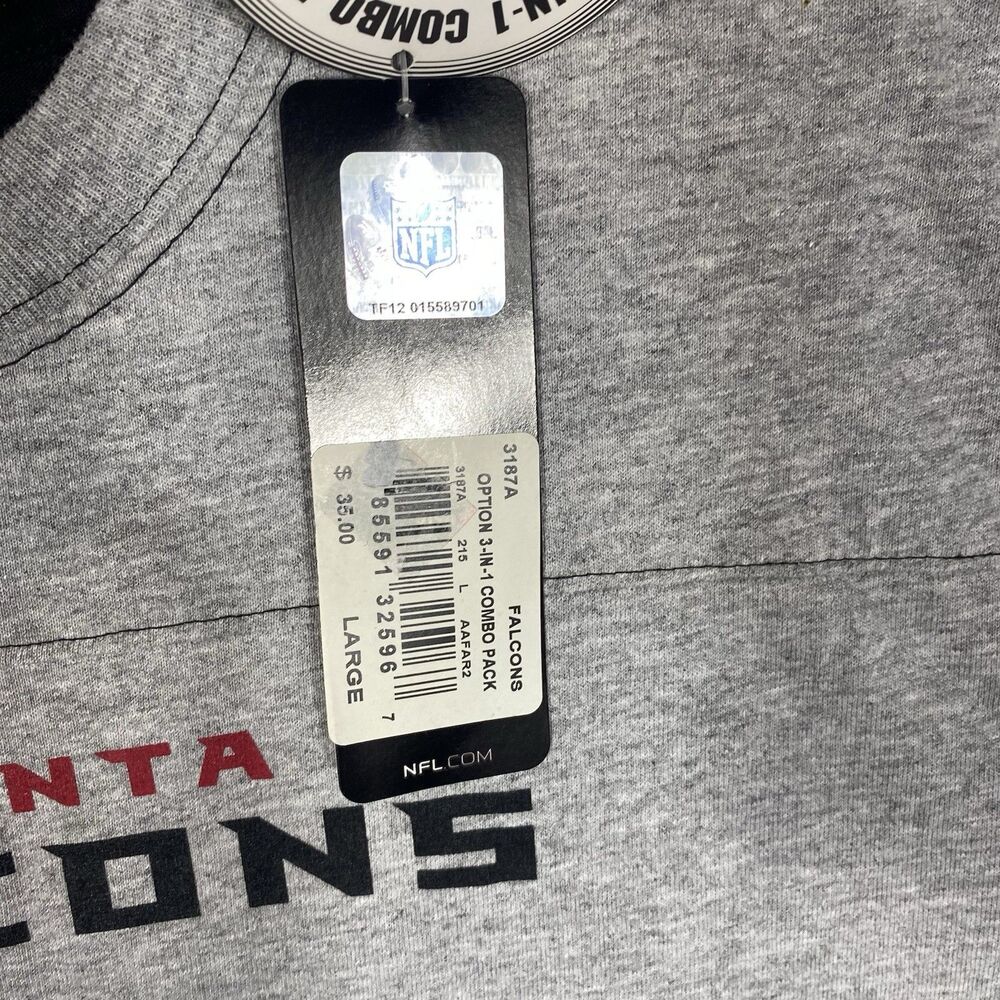 NFL Atlanta Falcons 3-in-1 Combo Pack Grey Black Long Sleeve Shirt Mens Large - Picture 7 of 10